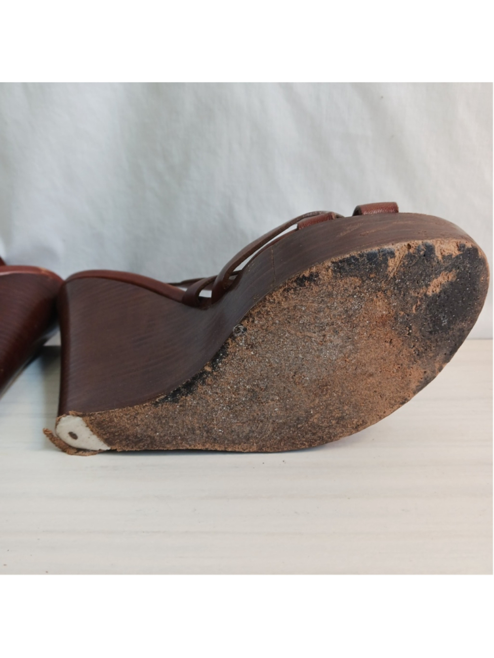 Burberry Delamer Brown Leather Strappy Wedge Heels Women's 8 Boho Fancy * Read* - Picture 9 of 12